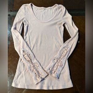 Free People Victorian Crafty Blush Lace Piping Cuff Waffle Thermal